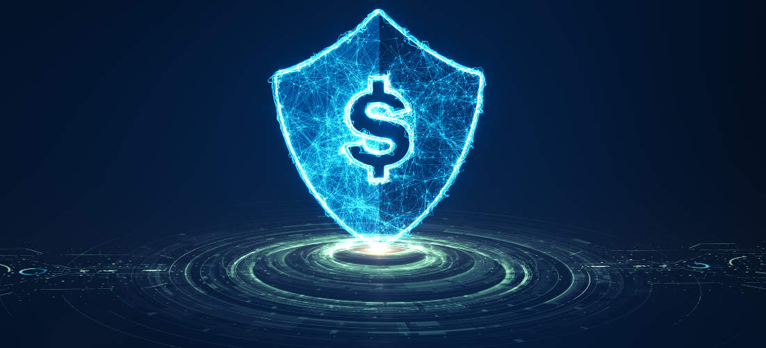 An illuminated, holographic dollar sign symbol 